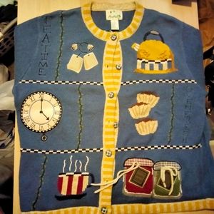 QVC Quacker Factory TEA TIME Cardigan Sweater 1X